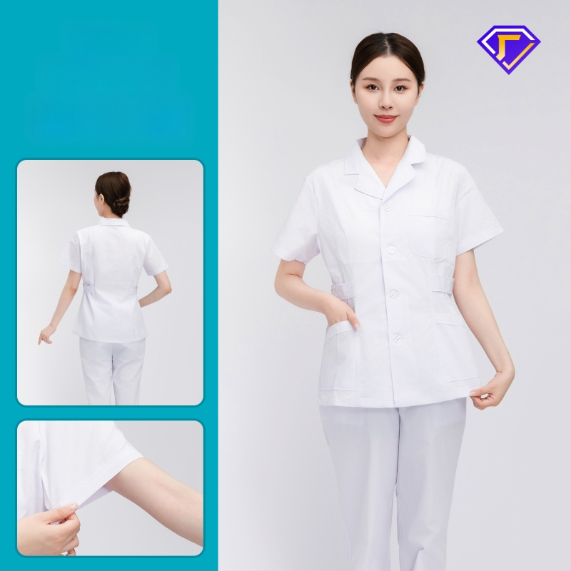 Māsu uniformes komplekts ar lellītes apkakli, garas piedurknes, kokvilnas–spandeksa audums, mitrumu vadīšana