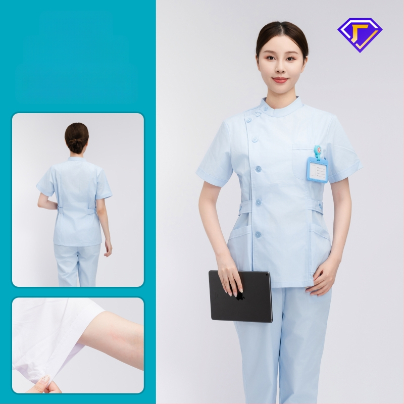 Māsu uniformes komplekts ar lellītes apkakli, garas piedurknes, kokvilnas–spandeksa audums, mitrumu vadīšana