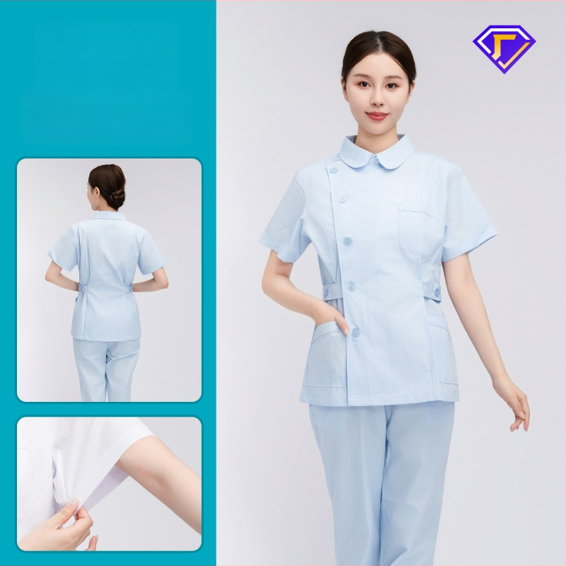 Māsu uniformes komplekts ar lellītes apkakli, garas piedurknes, kokvilnas–spandeksa audums, mitrumu vadīšana