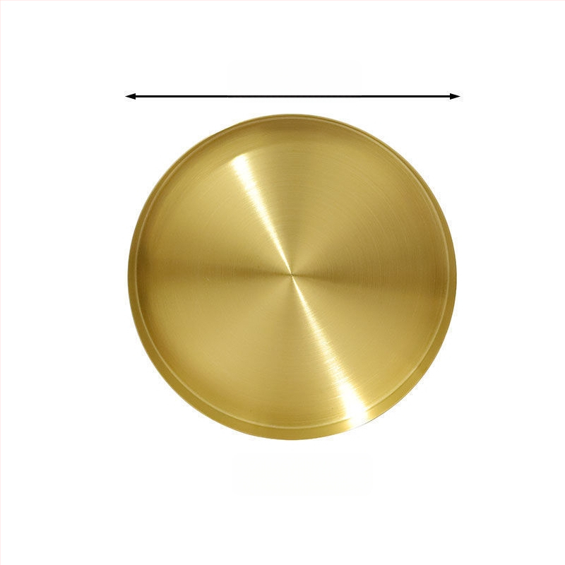 Rozsdamentes acélból készült kör alakú sekély tál, felület elektroplatírozás, mikrohullámú sütőben használható, könnyed luxus stílus