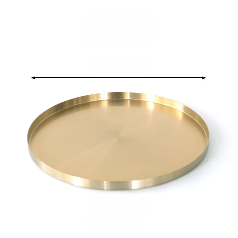 Rozsdamentes acélból készült kör alakú sekély tál, felület elektroplatírozás, mikrohullámú sütőben használható, könnyed luxus stílus