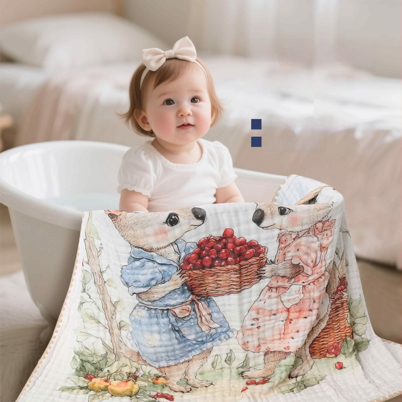 Bērnu marles vannas dvielis – 100% kokvilna, sešu slāņu absorpcija, svītrainais raksts, ātri žūst, zīdaiņiem