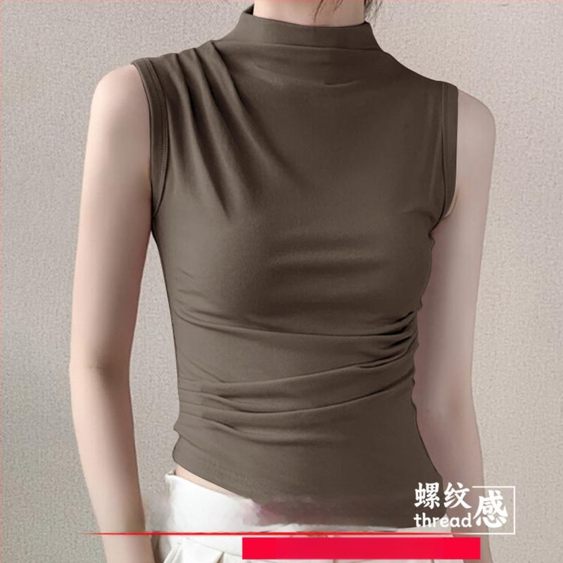 Sieviešu ribots tops ar stāvošu apkakli, šaurs piegriezums, akrila šķiedra, pavasaris 2025