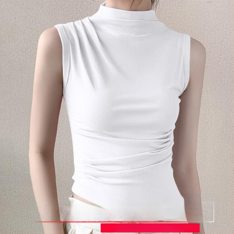 Sieviešu ribots tops ar stāvošu apkakli, šaurs piegriezums, akrila šķiedra, pavasaris 2025