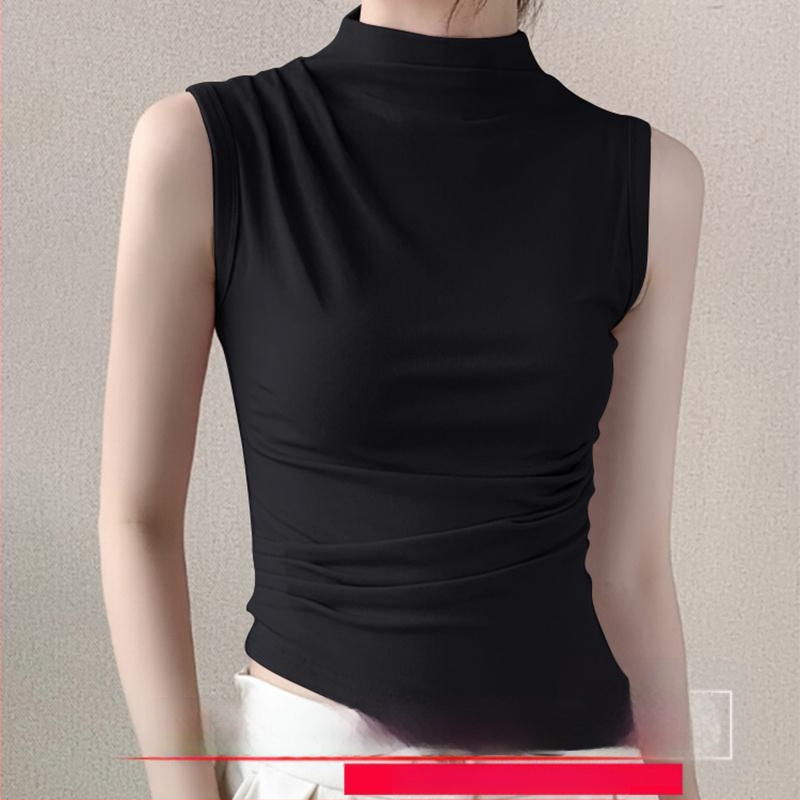 Sieviešu ribots tops ar stāvošu apkakli, šaurs piegriezums, akrila šķiedra, pavasaris 2025