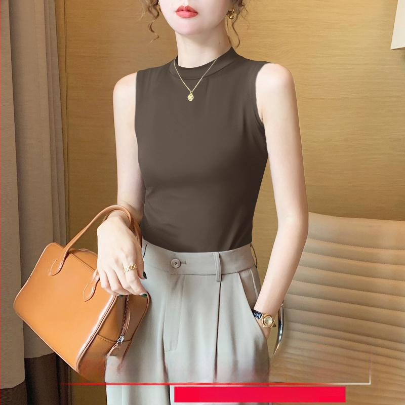 Sieviešu ribots tops ar stāvošu apkakli, šaurs piegriezums, akrila šķiedra, pavasaris 2025