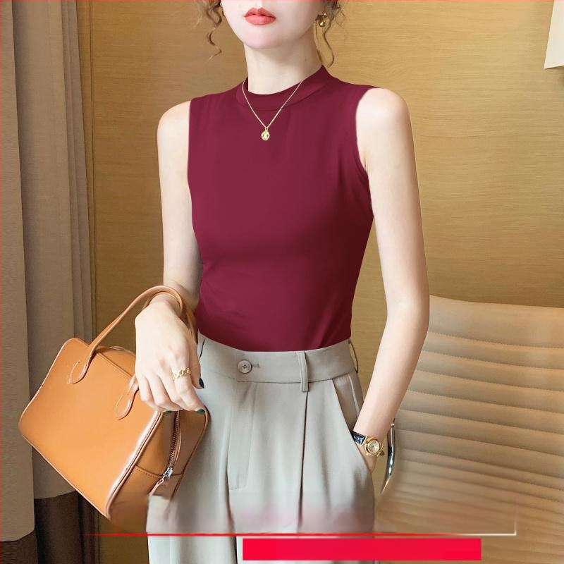 Sieviešu ribots tops ar stāvošu apkakli, šaurs piegriezums, akrila šķiedra, pavasaris 2025