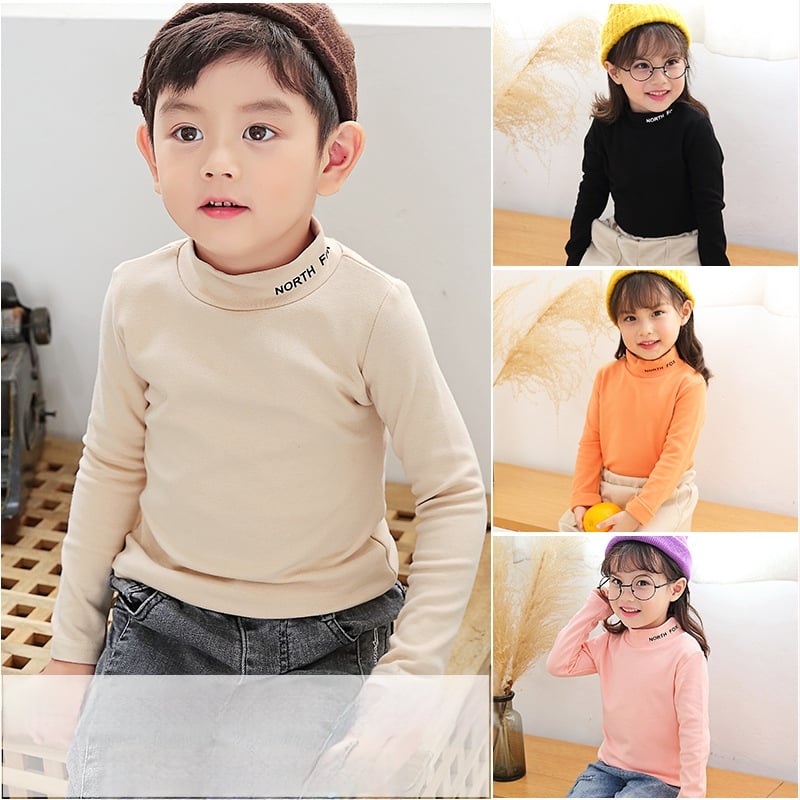 Bērnu T-krekls ar augstu kaklu, garām piedurknēm, 100% kokvilna, punktēts raksts, vecuma grupa 3–8 gadi