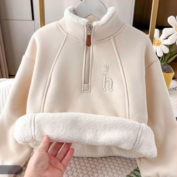 Bērnu bieza flīsa džemperis ar rāvējslēdzēju un stāvu kaklu, garas piedurknes, kokvilnas maisījums, poliestera odere, mīksts pieskāriens