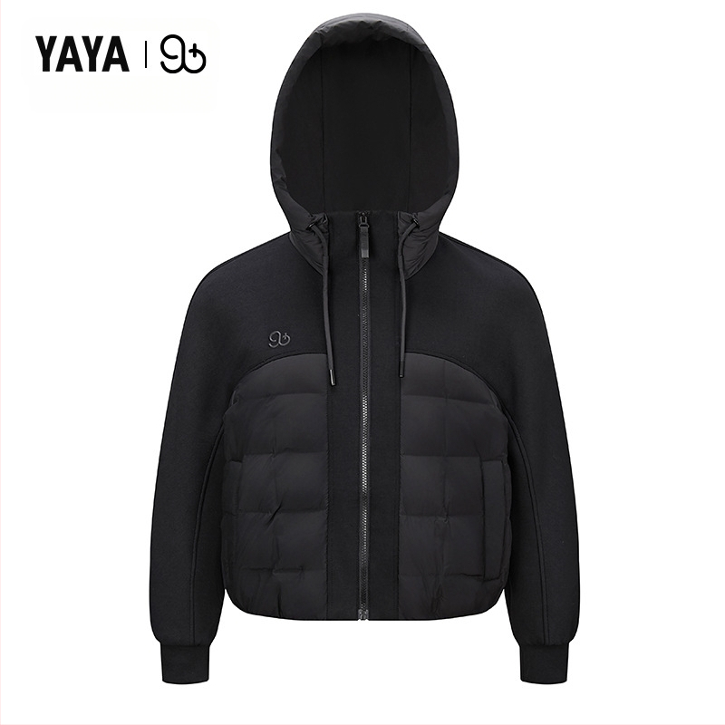 Női duck down dzseki kapucnival, 86–90% tolltöltet, poliészter anyag, közepes hossz, laza szabás, cipzáras záródás, ősz 2025, hercegnő-stílus