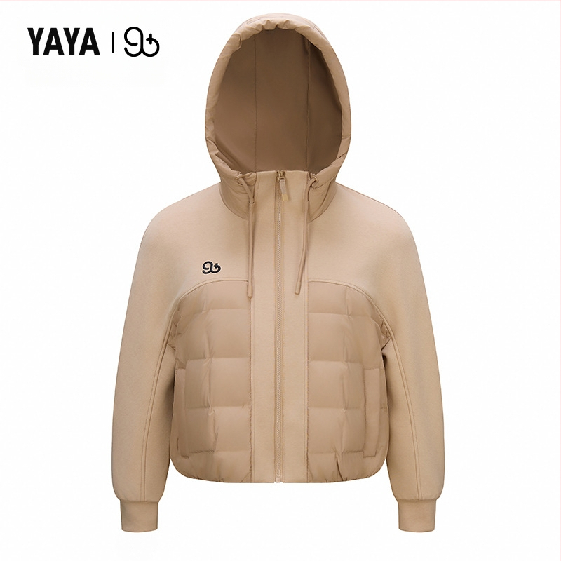 Női duck down dzseki kapucnival, 86–90% tolltöltet, poliészter anyag, közepes hossz, laza szabás, cipzáras záródás, ősz 2025, hercegnő-stílus