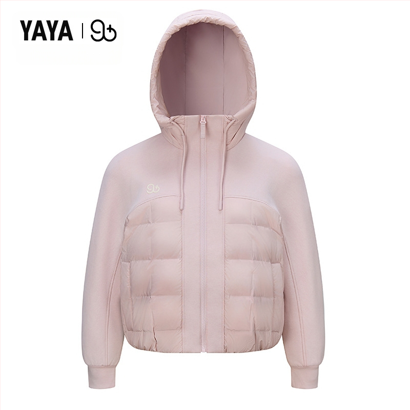 Női duck down dzseki kapucnival, 86–90% tolltöltet, poliészter anyag, közepes hossz, laza szabás, cipzáras záródás, ősz 2025, hercegnő-stílus