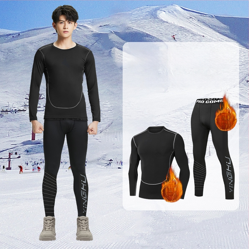 Muško skijaško odijelo: topla baza s flecom, brzo sušenje, tkanina od mješavine kemijskih vlakana, podstava: spandex, punilo: fleece, pogodno za trčanje, fitness, biciklizam, zimske sportove i planinarenje