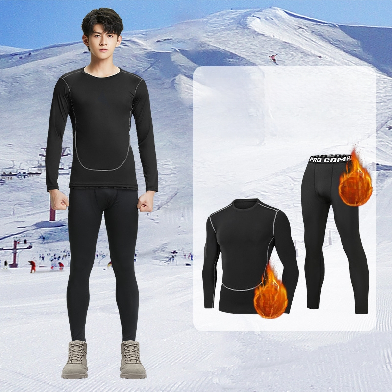 Muško skijaško odijelo: topla baza s flecom, brzo sušenje, tkanina od mješavine kemijskih vlakana, podstava: spandex, punilo: fleece, pogodno za trčanje, fitness, biciklizam, zimske sportove i planinarenje