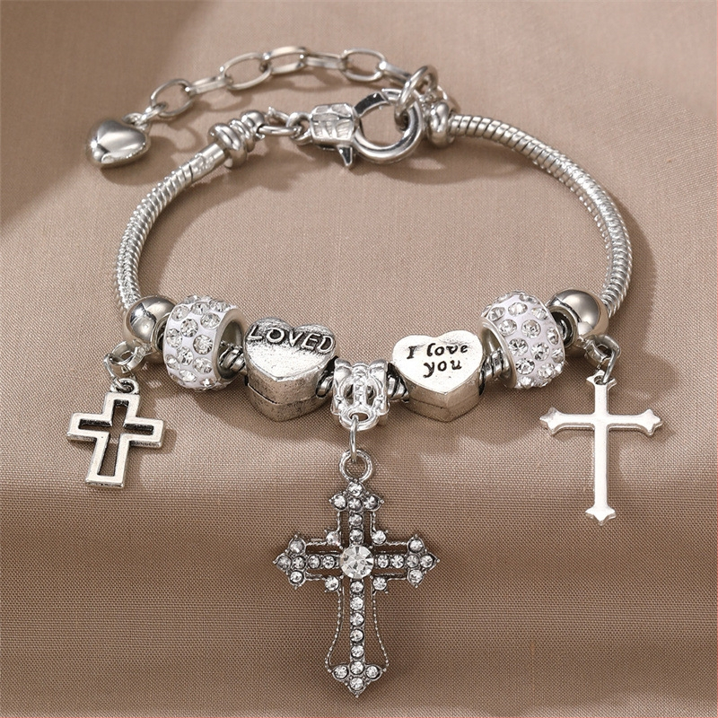 Korejas stila rokassprādze no cinka sakausējuma ar sirds cirkona kulonu un lodītēm — Naizhu, elektroplatinga, 25 g