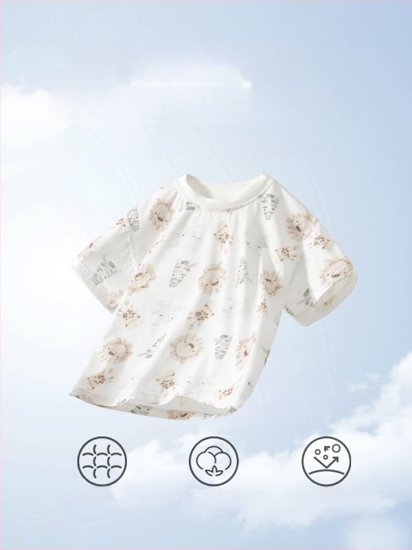 Bērnu T-krekls, 100% kokvilna, īsās piedurknes, apaļš kakls, dzīvnieku raksts