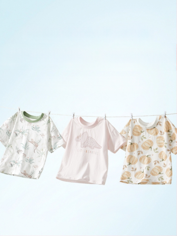 Bērnu T-krekls, 100% kokvilna, īsās piedurknes, apaļš kakls, dzīvnieku raksts