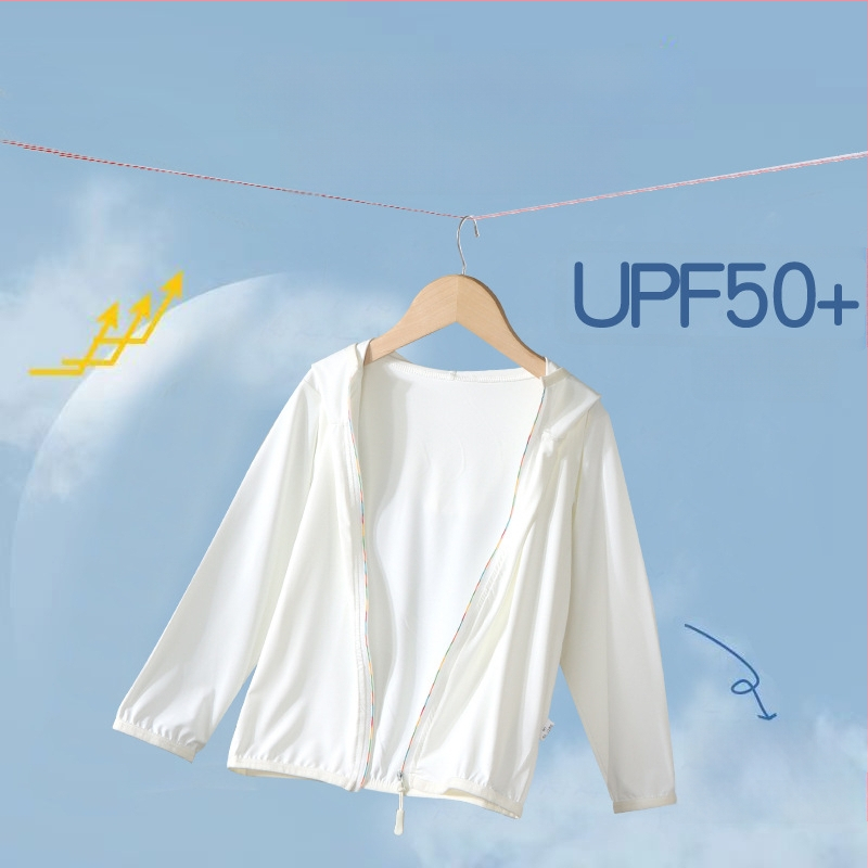 Bērnu kapucēta jaka ar UV aizsardzību UPF50+, viegla, Ice Silk oderējums, poliesters