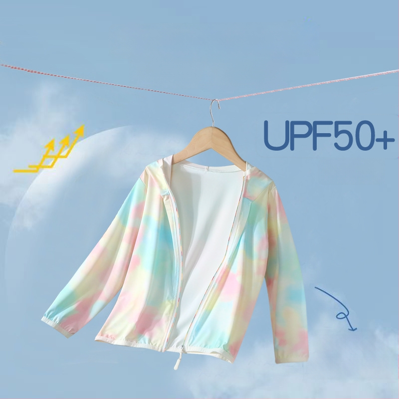 Bērnu kapucēta jaka ar UV aizsardzību UPF50+, viegla, Ice Silk oderējums, poliesters