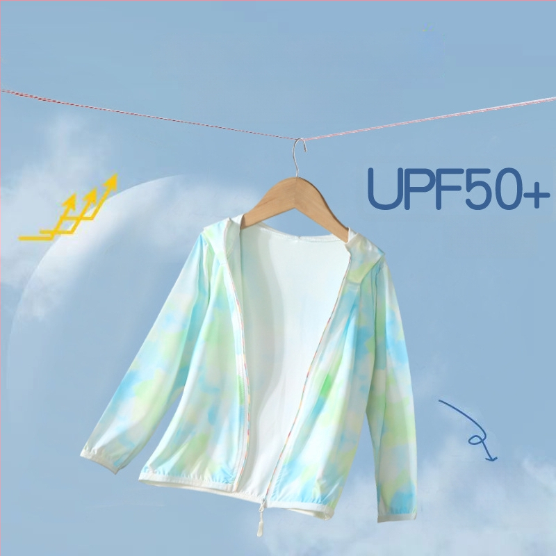Bērnu kapucēta jaka ar UV aizsardzību UPF50+, viegla, Ice Silk oderējums, poliesters