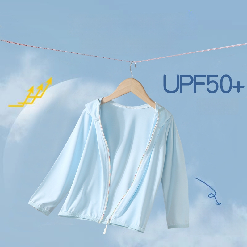 Bērnu kapucēta jaka ar UV aizsardzību UPF50+, viegla, Ice Silk oderējums, poliesters