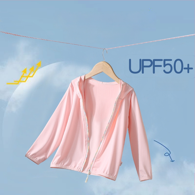Bērnu kapucēta jaka ar UV aizsardzību UPF50+, viegla, Ice Silk oderējums, poliesters