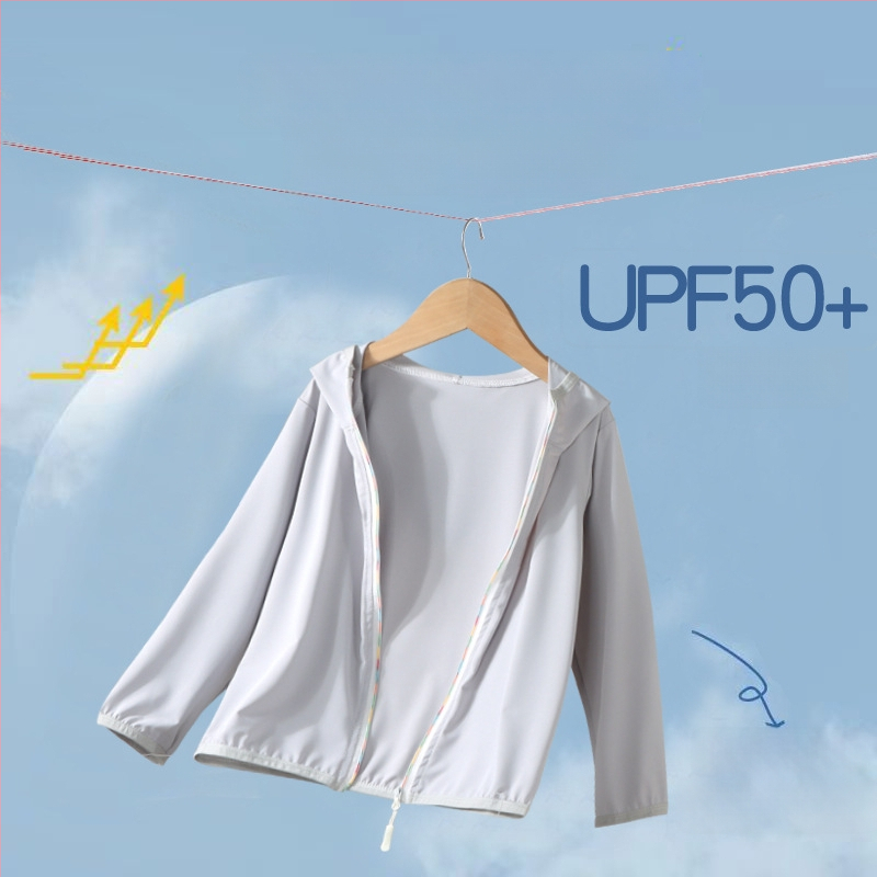Bērnu kapucēta jaka ar UV aizsardzību UPF50+, viegla, Ice Silk oderējums, poliesters