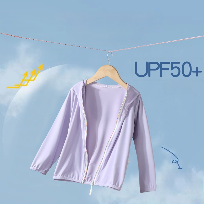 Bērnu kapucēta jaka ar UV aizsardzību UPF50+, viegla, Ice Silk oderējums, poliesters