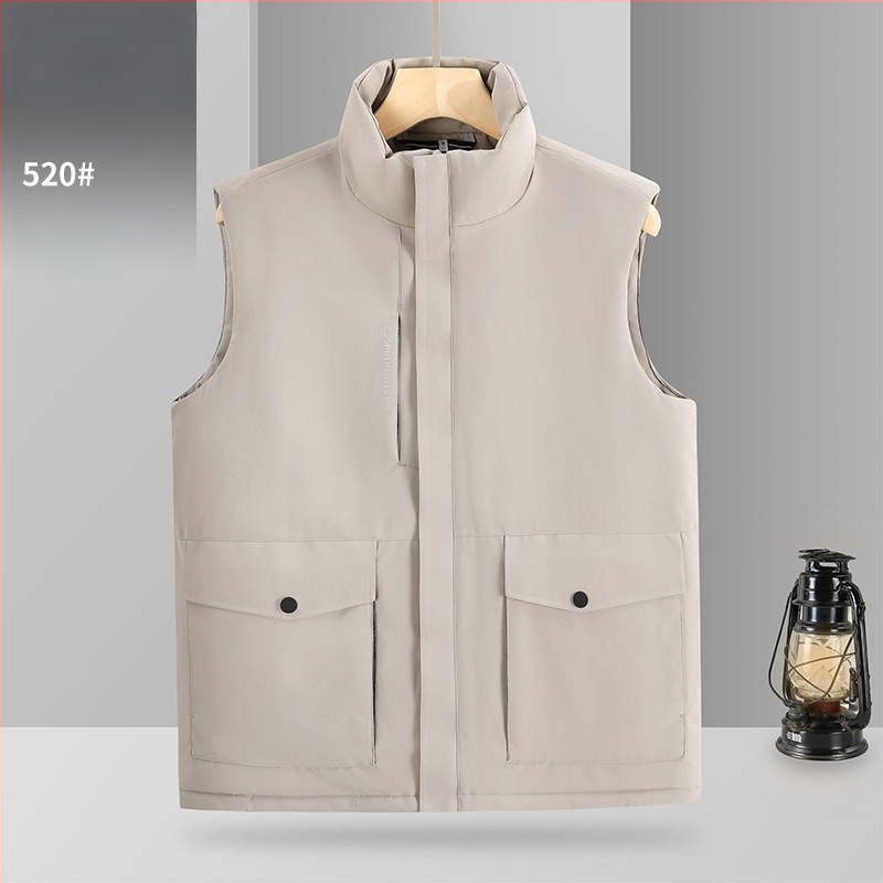 Kokvilnas darba veste ar japāņu stila darba apģērbu, brīvās piegriezums, stāvošs kakls, rāvējslēdzējs, poliestera odere; audums: 150D mehāniski elastīgs kompozīts balts plēves slānis un 180 g ultraskaņas down cotton; piemērots ikdienas valkāšanai