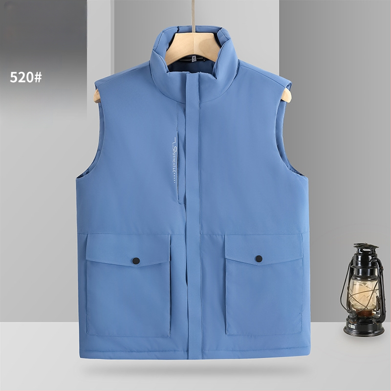 Kokvilnas darba veste ar japāņu stila darba apģērbu, brīvās piegriezums, stāvošs kakls, rāvējslēdzējs, poliestera odere; audums: 150D mehāniski elastīgs kompozīts balts plēves slānis un 180 g ultraskaņas down cotton; piemērots ikdienas valkāšanai