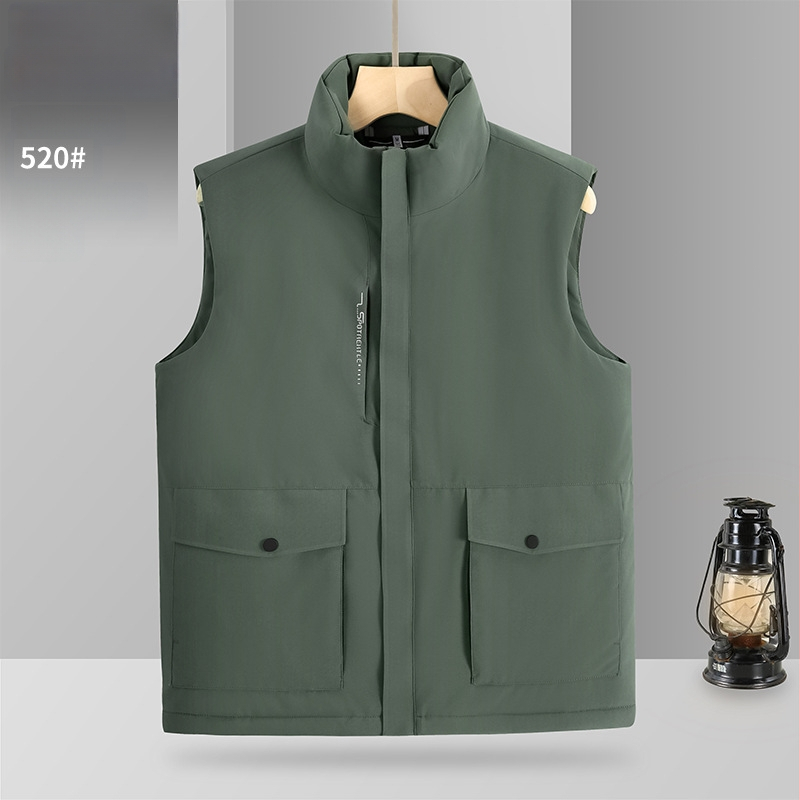 Kokvilnas darba veste ar japāņu stila darba apģērbu, brīvās piegriezums, stāvošs kakls, rāvējslēdzējs, poliestera odere; audums: 150D mehāniski elastīgs kompozīts balts plēves slānis un 180 g ultraskaņas down cotton; piemērots ikdienas valkāšanai