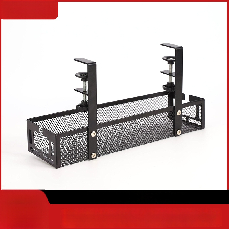 Kabeļu organizētājs zem galda – bez urbšanas, regulējam, pārvietojams, dzelzs malas galda uzglabāšanas plaukts (Dzelzs • 1 līmenis • Uzstādīšana uz galda)