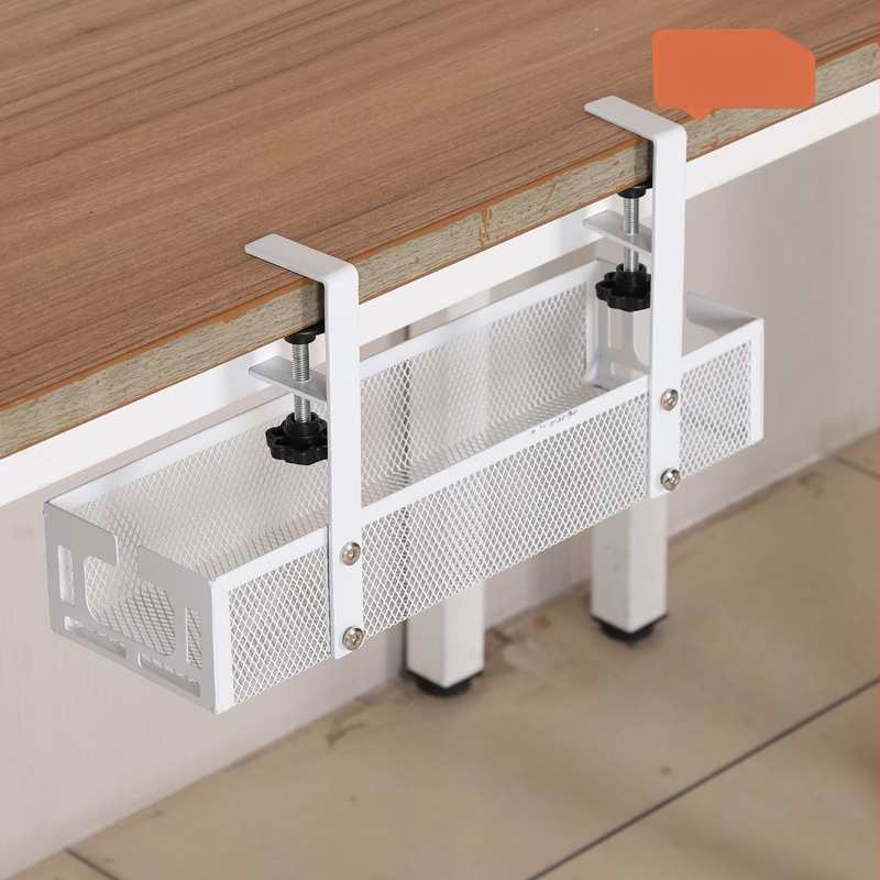 Kabeļu organizētājs zem galda – bez urbšanas, regulējam, pārvietojams, dzelzs malas galda uzglabāšanas plaukts (Dzelzs • 1 līmenis • Uzstādīšana uz galda)