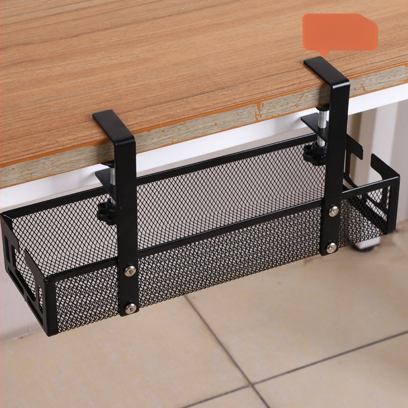 Kabeļu organizētājs zem galda – bez urbšanas, regulējam, pārvietojams, dzelzs malas galda uzglabāšanas plaukts (Dzelzs • 1 līmenis • Uzstādīšana uz galda)