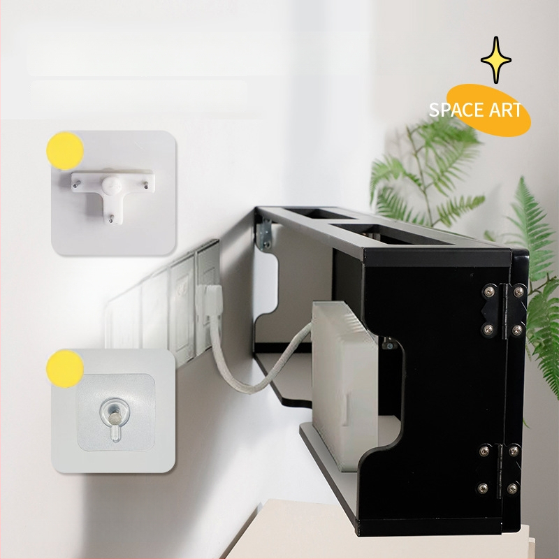 Sienas uzstādājamais bezvadu maršrutētāja uzglabāšanas kastīte ar ziedu un putnu dekoru, uzstādīšana bez urbšanas, slēgtais kabelu skapis, 6 nodalījumi