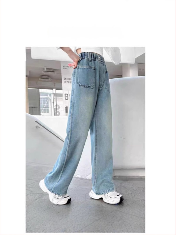 Meiteņu džinsi, ikdienas stilā, 79% kokvilna, vidēji augsts jostas līmenis, bērniem no 8 gadu vecuma