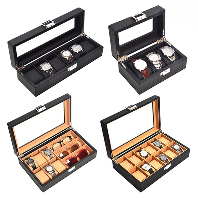 Cutie din lemn pentru ceasuri și ochelari, cu model împletit și 3/6/12 compartimente