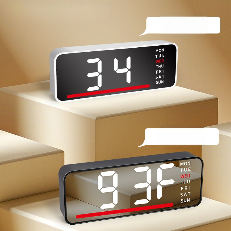 LED-ekraaniga äratuskell koos termomeetriga, kalendri ja nädala päevaga – laua digitaalkell, elektrooniline liikumine