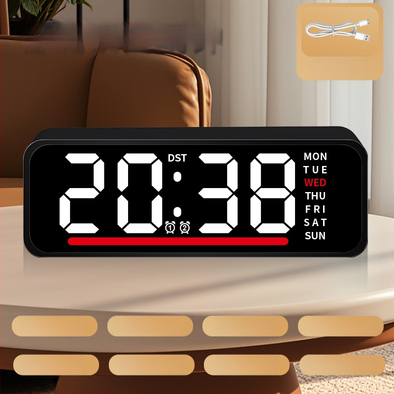 LED-ekraaniga äratuskell koos termomeetriga, kalendri ja nädala päevaga – laua digitaalkell, elektrooniline liikumine