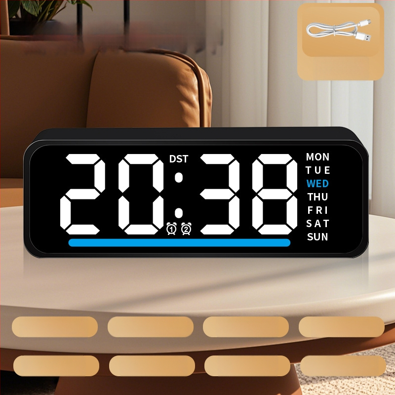 LED-ekraaniga äratuskell koos termomeetriga, kalendri ja nädala päevaga – laua digitaalkell, elektrooniline liikumine