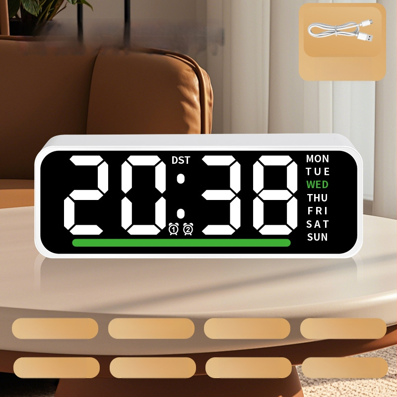 LED-ekraaniga äratuskell koos termomeetriga, kalendri ja nädala päevaga – laua digitaalkell, elektrooniline liikumine