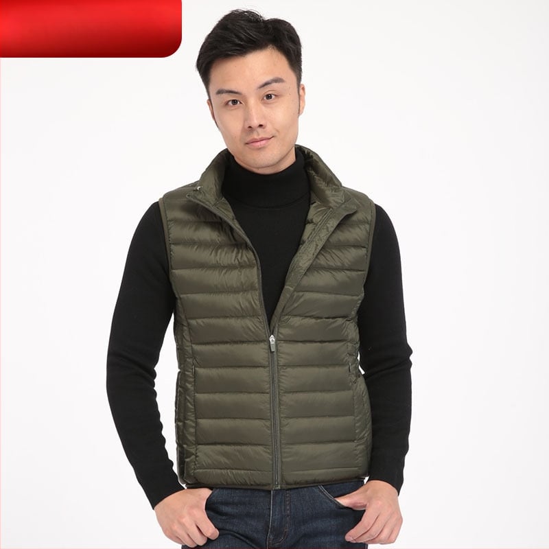 Férfi down mellény, karcsú szabású, meleg, (fehér kacsapuhatöltet, 550 töltőerő, nylon külső anyag, bélés 100%, hideg elleni védelem: enyhe hideg (-5℃~-0℃))