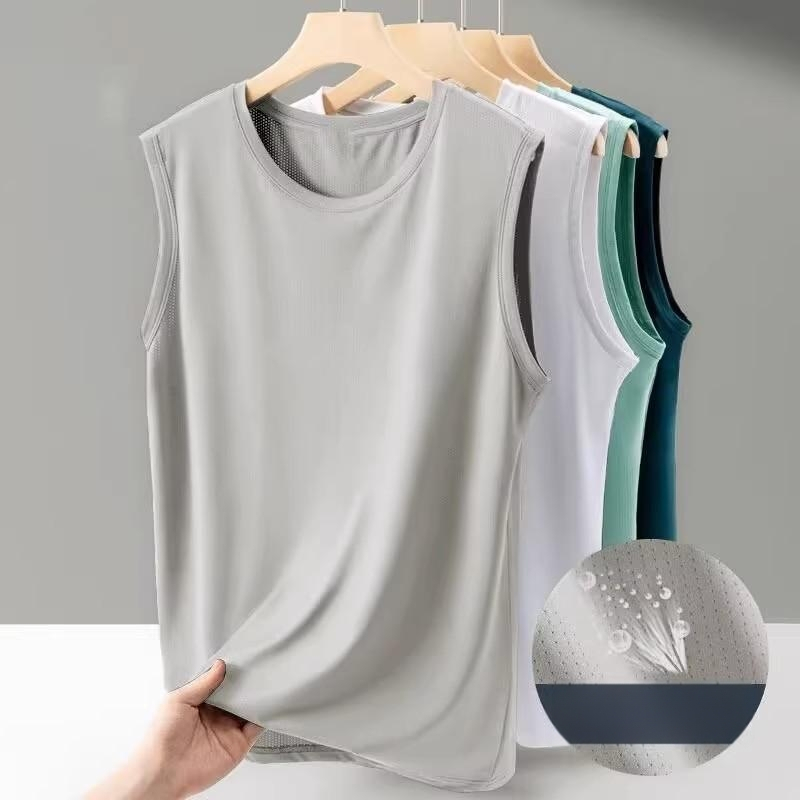Vīriešu Ice Silk bez piedurknēm top, brīvs piegriezums, plāns audums, poliesteres šķiedra, vasaras sportam