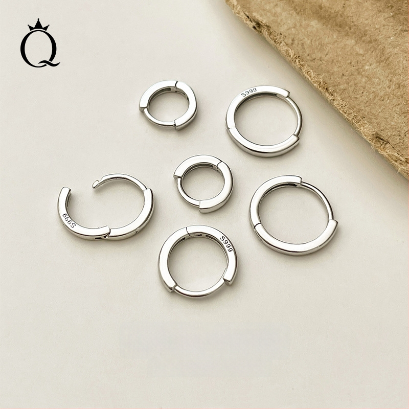 S999 tīra sudraba auskari, korejiešu stilā ģeometriski gredzeni
