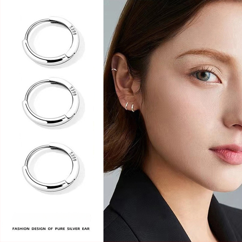 S999 tīra sudraba auskari, korejiešu stilā ģeometriski gredzeni