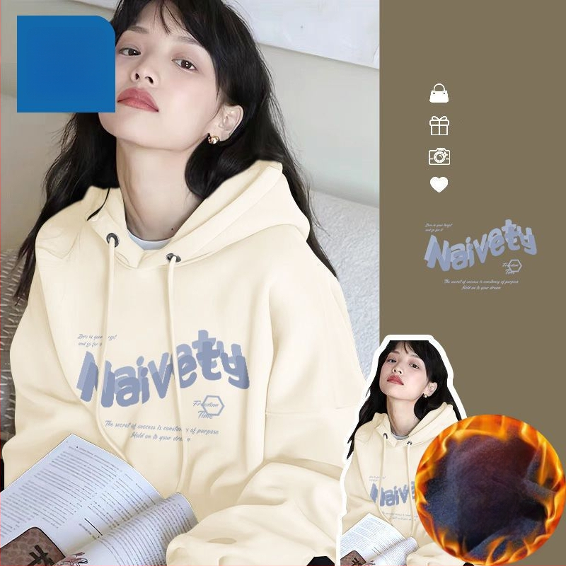 Ženski hoodie s kapuljačom, oversize, s fleksom iznutra, za proljeće, jesen i zimu, street style