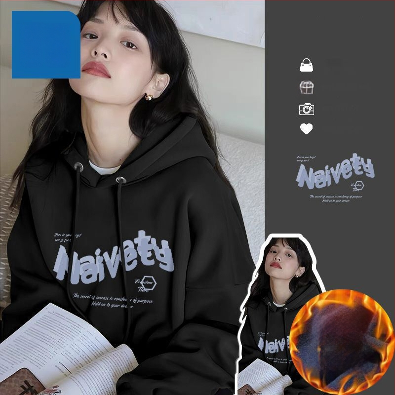 Ženski hoodie s kapuljačom, oversize, s fleksom iznutra, za proljeće, jesen i zimu, street style
