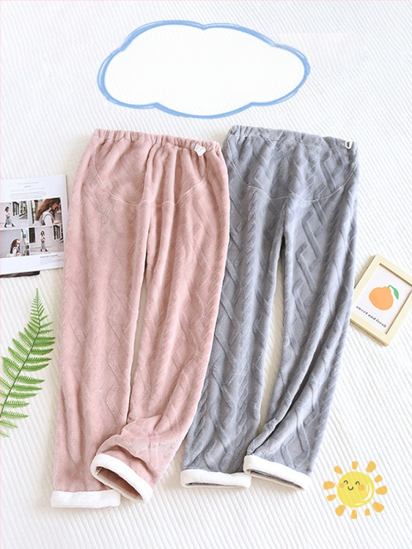 Μαιευτικά παντελόνια πυτζάμας με ζεστό кораλωφλίς, υποστήριξη κοιλιάς, φαρδιά γραμμή, πολυεστέρας 95%+, χειμώνας 2024