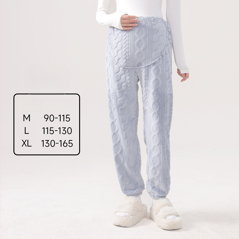 Μαιευτικά παντελόνια πυτζάμας με ζεστό кораλωφλίς, υποστήριξη κοιλιάς, φαρδιά γραμμή, πολυεστέρας 95%+, χειμώνας 2024