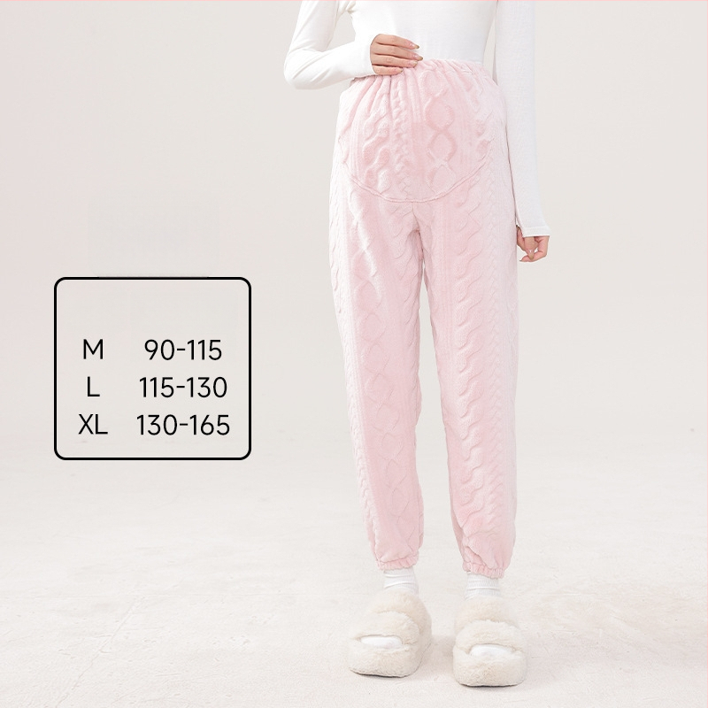 Μαιευτικά παντελόνια πυτζάμας με ζεστό кораλωφλίς, υποστήριξη κοιλιάς, φαρδιά γραμμή, πολυεστέρας 95%+, χειμώνας 2024